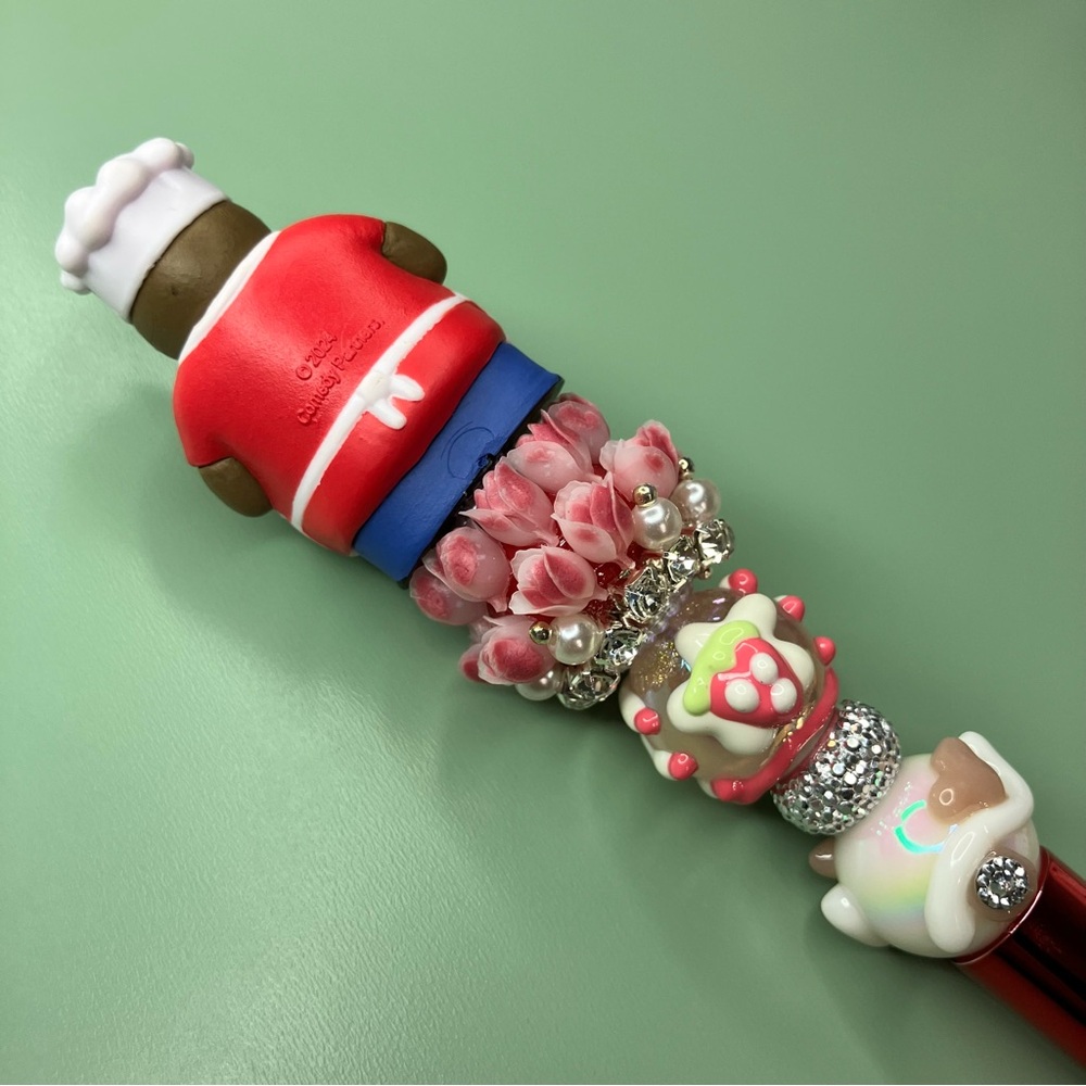 Chef Repurposed South Park Figure Beaded Pen with Red Accents Flowers Cherries - Picture 3 of 5